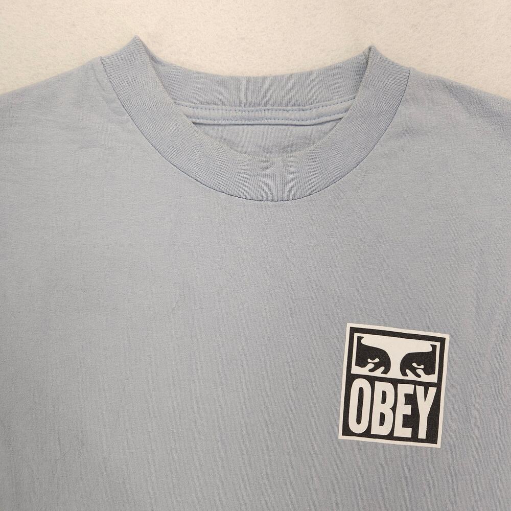 Obey Casual Crew Neck Short Sleeve Graphic Shirt Mens Size Small S Blue